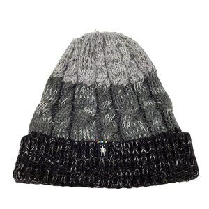 SmartWool Women Isto Retro Beanie Merino Wool Blend Cable Knit Black Gray No Pom